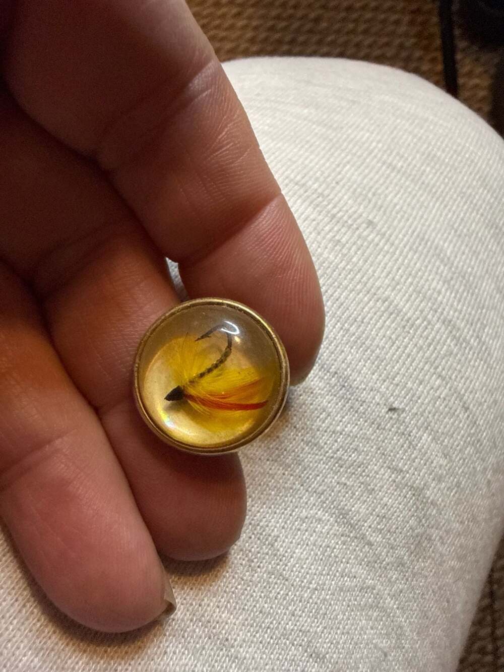 Vintage Krementz Gold Plated Fly Fishing Lure Lucite Cufflink